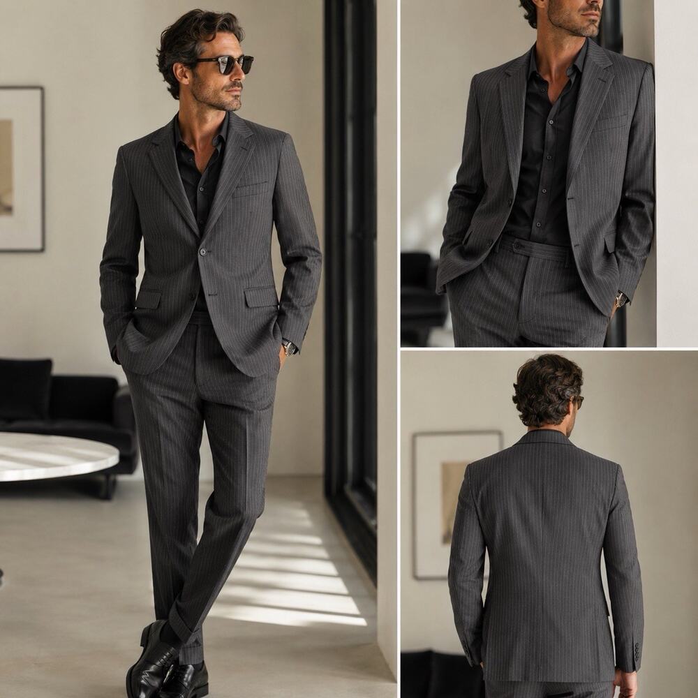 Brooks Brothers 346 Fitzgerald Fit Charcoal Gray Pinstripe Wool Suit 39R 34x30